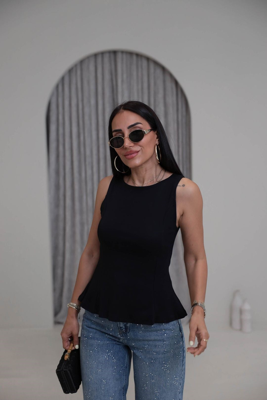 1919 Bisiklet Yaka Peplum Bluz SİYAH