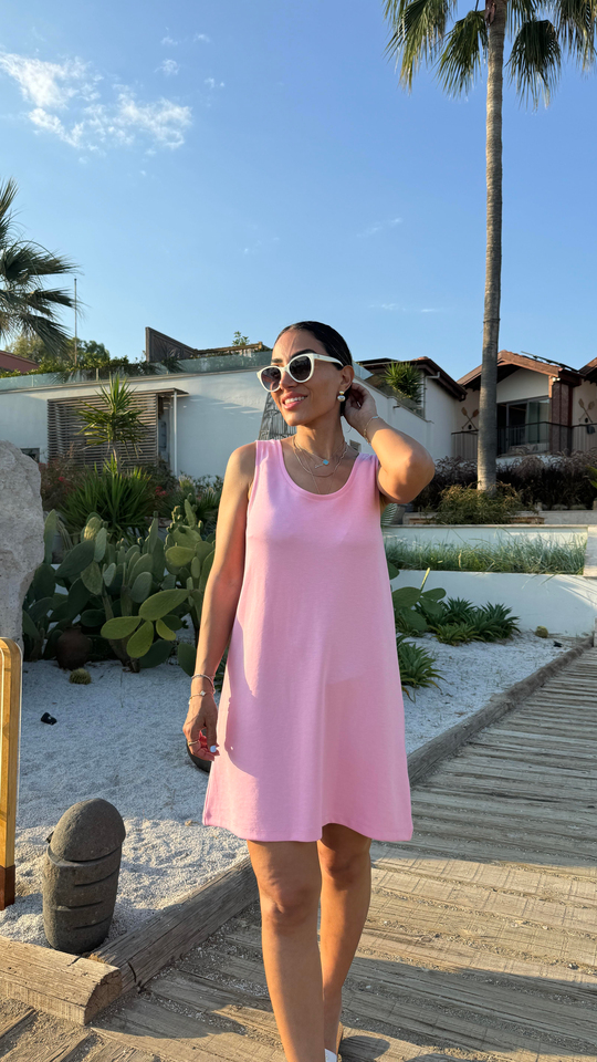 6508 Askılı Modal Elbise PEMBE