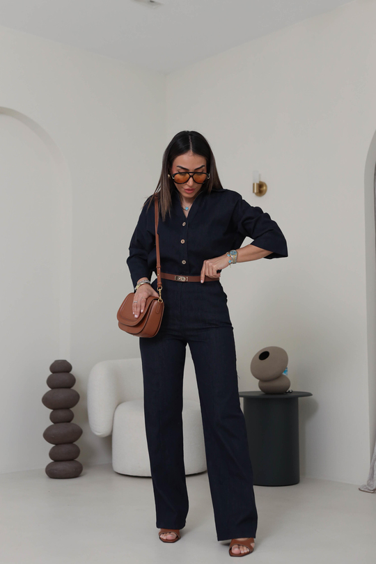 0352 Önü Çimalı Denim Rahat Takım LACİVERT