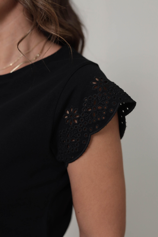 2982 Pamuklu Kolları Fistolu Tshirt SİYAH