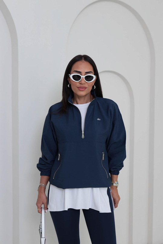 2120 Yazı Baskılı Rahat Paraşüt Sweatshirt LACİVERT