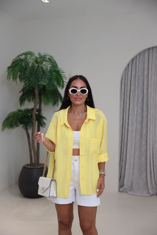4612Y Tencel Omzu Düşük Oversize Gömlek Koyu Sarı