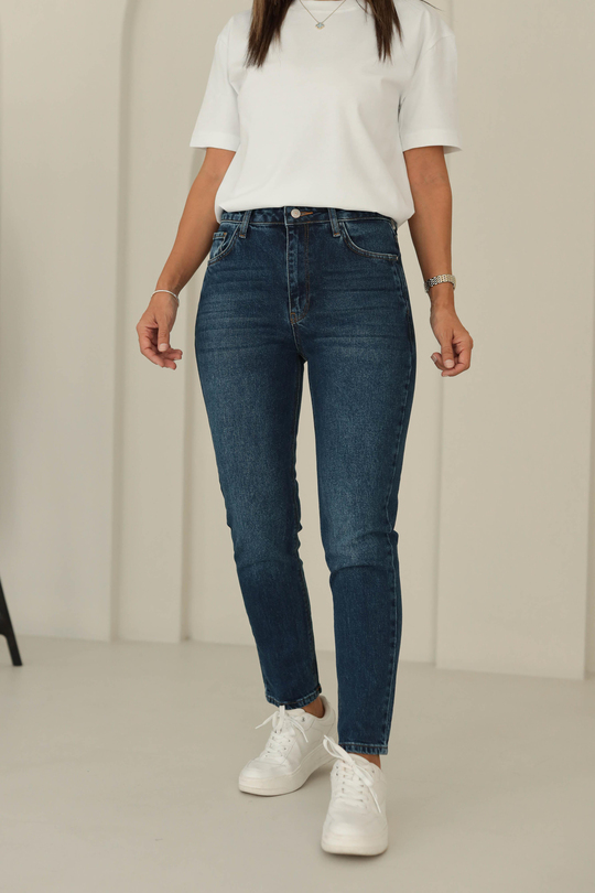 24526 Slim Fit Random Yıkama Jean Pantolon KOYU MAVİ
