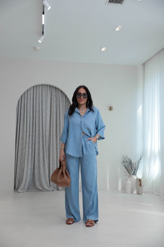 0926 Tencel Kumaş Gömlek ve Pantolon Takım AÇIK MAVİ