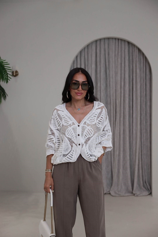 9798 İthal Ajurlu Kimono BEYAZ