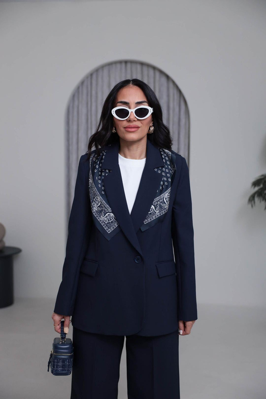 7665 Fular Detaylı Blazer Ceket LACİVERT