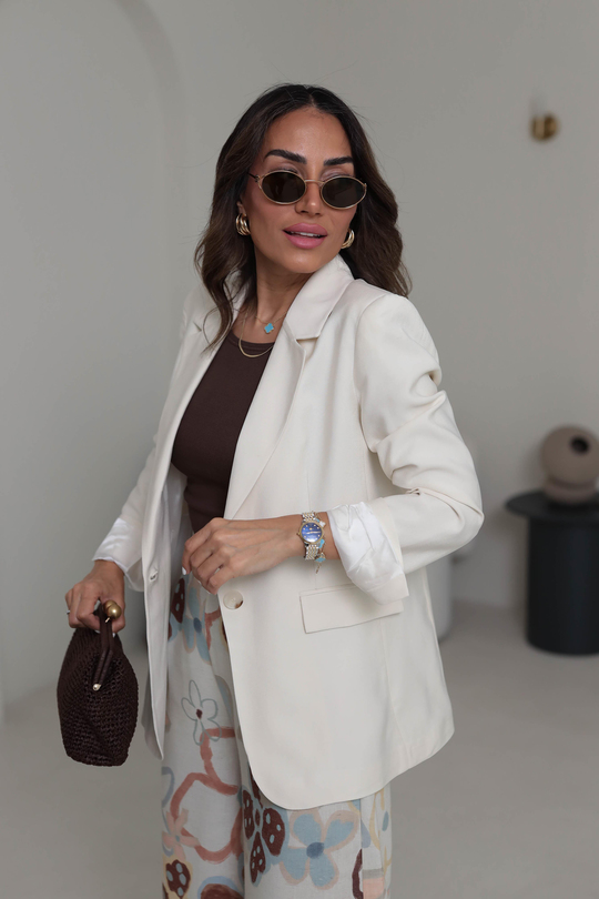 6757 Tencel Tek Düğme Blazer Ceket KREM