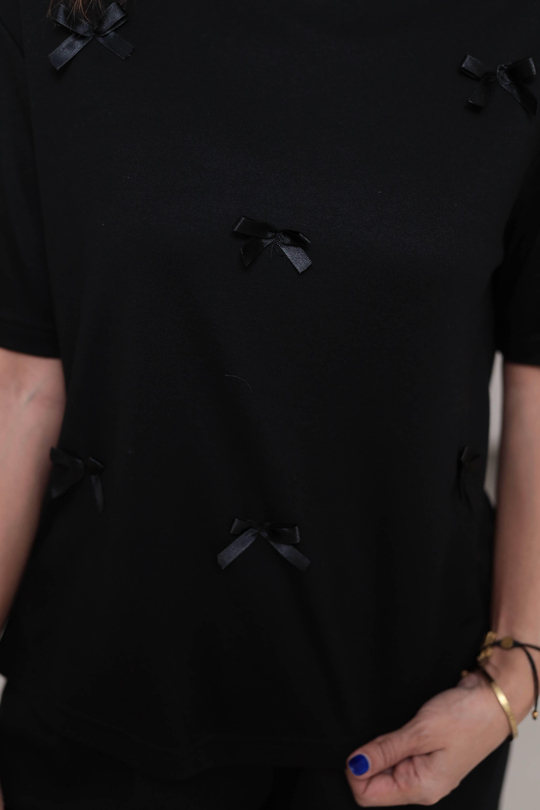 8110 Fiyonklu Pike Modal Tshirt SİYAH