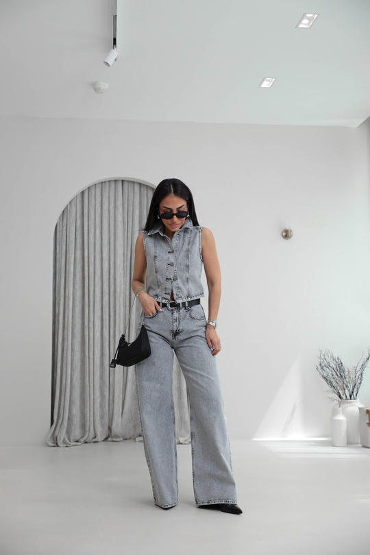 8229 Liyosel Pamuklu Denim Takım AÇIK GRİ