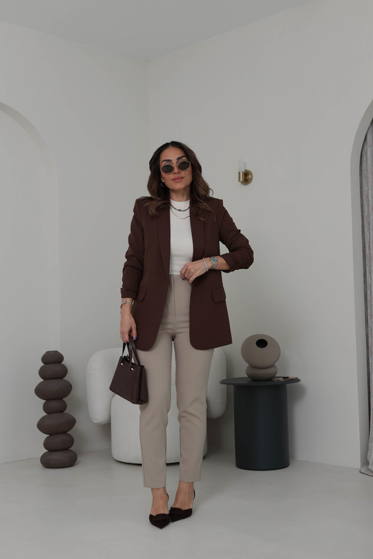 3101K Kol Büzgülü Blazer Ceket KAHVE