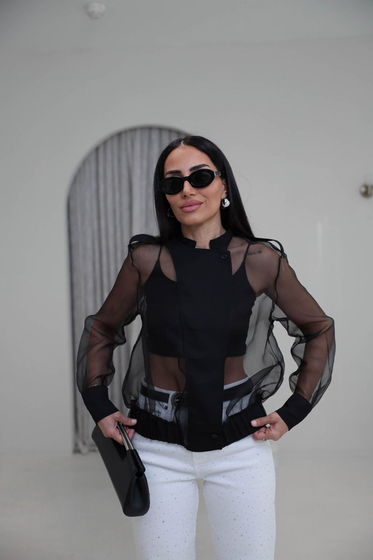 3718 Organze Atletli Bomber Ceket SİYAH