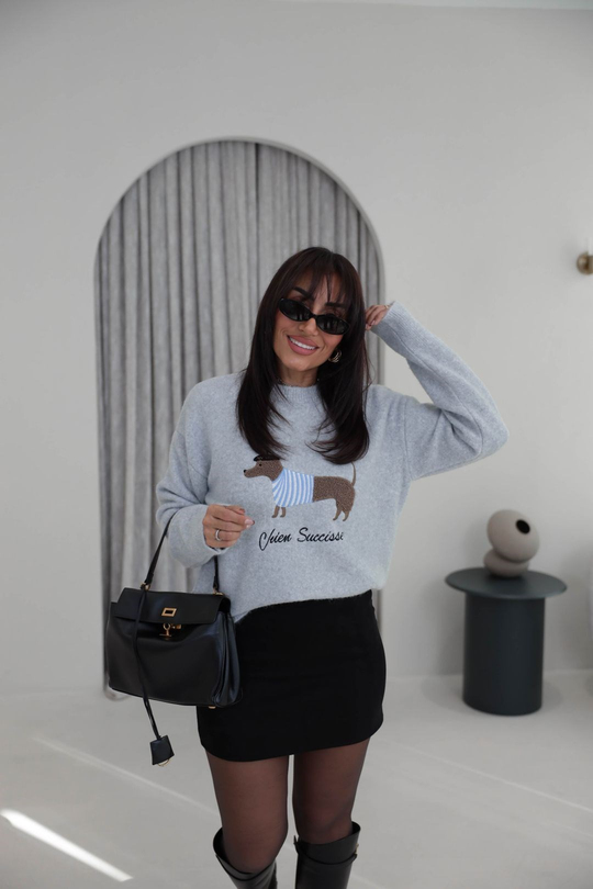 5403 Cozy Dog Nakışlı Yumoş Kazak GRİ