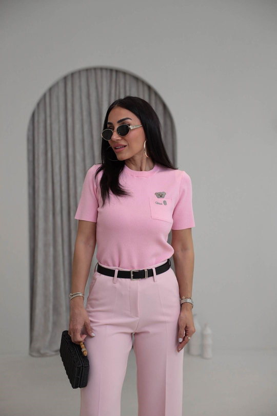 0640 Cebi Ayıcıklı Rayon Kumaş Bluz PEMBE