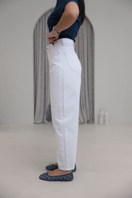 993 Rahat Kesim Barel Jean Pantolon BEYAZ