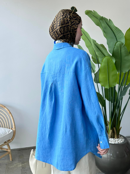 %100 Ham Keten Premium Tunik MAVİ