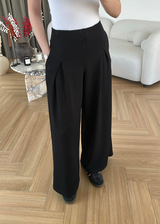 A Pileli Modal Pantolon SİYAH
