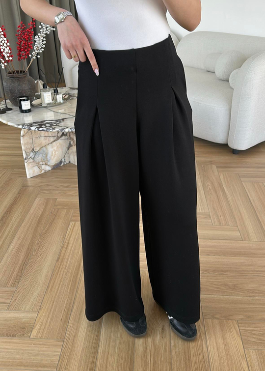 A Pileli Modal Pantolon SİYAH
