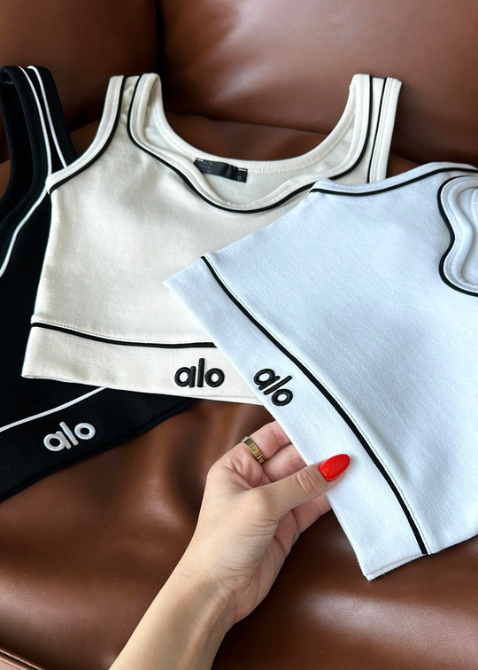 Alo Nakışlı Crop Bluz BEJ