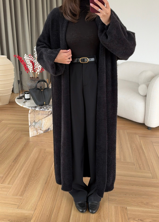 Alpaka Tüylü Uzun Hırka SİYAH