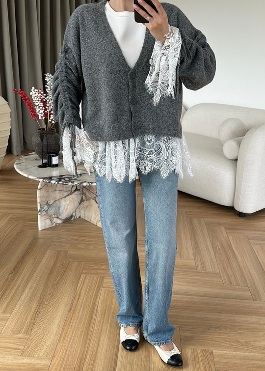 Altı Dantelli Premium Hırka ANTRASİT