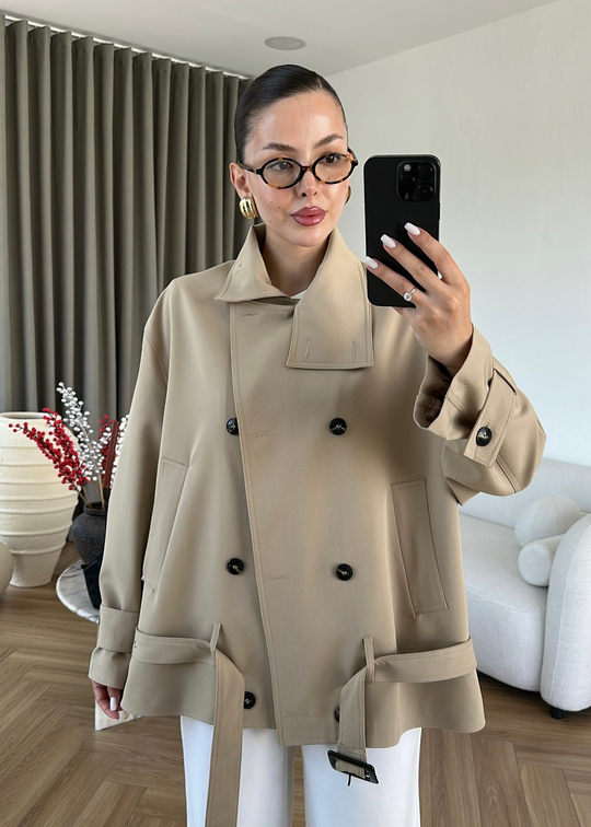 Alttan Kemerli Premium Trençkot CAMEL