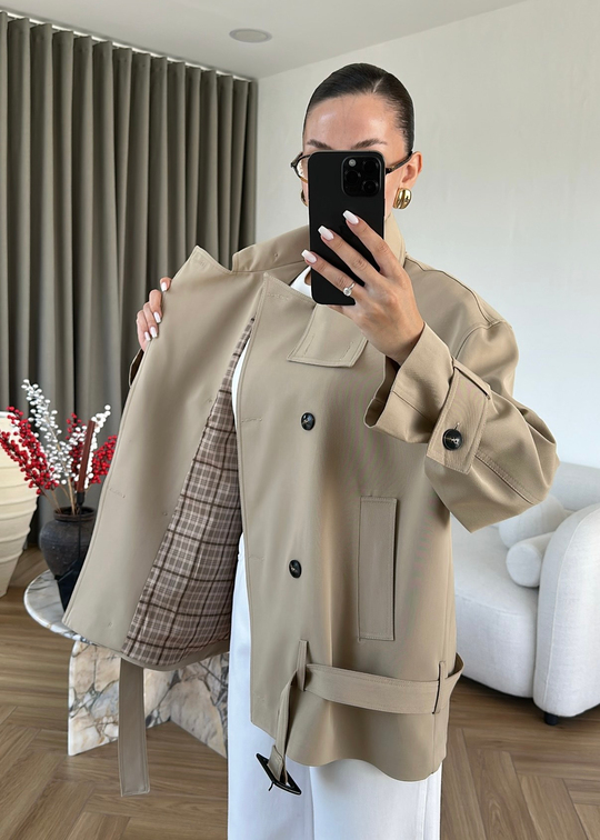 Alttan Kemerli Premium Trençkot CAMEL