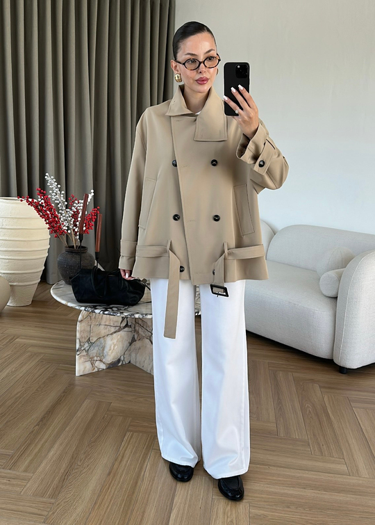 Alttan Kemerli Premium Trençkot CAMEL