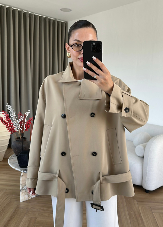 Alttan Kemerli Premium Trençkot CAMEL