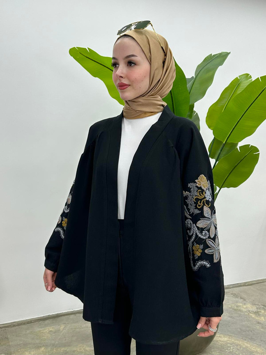 Amy Nakışlı Kimono SİYAH