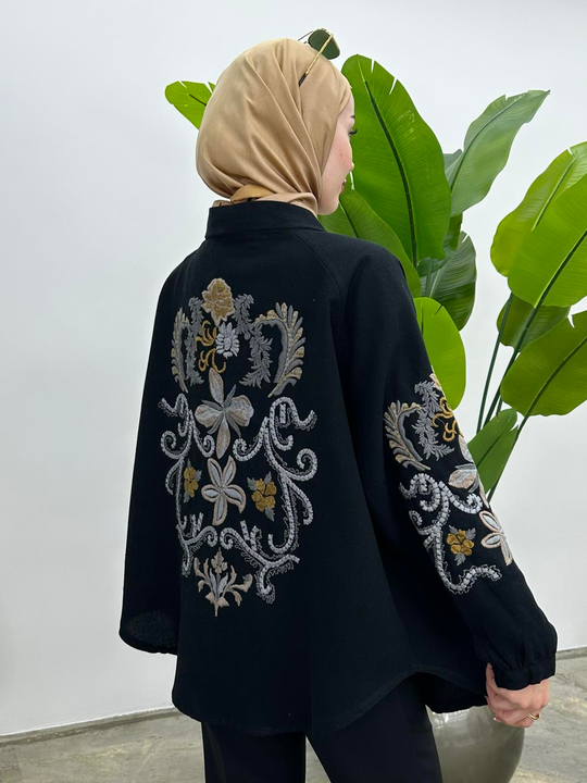 Amy Nakışlı Kimono SİYAH