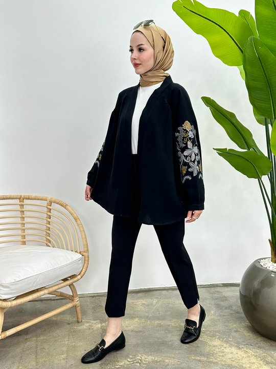 Amy Nakışlı Kimono SİYAH