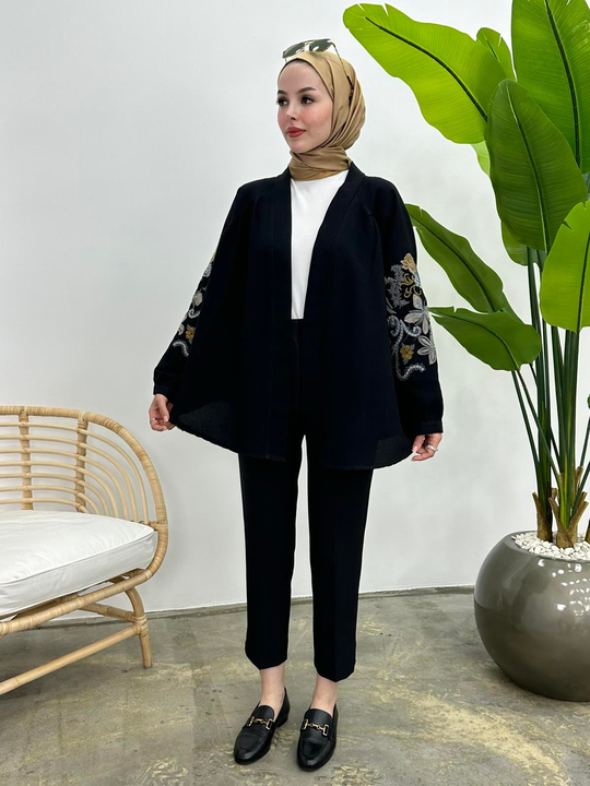 Amy Nakışlı Kimono SİYAH