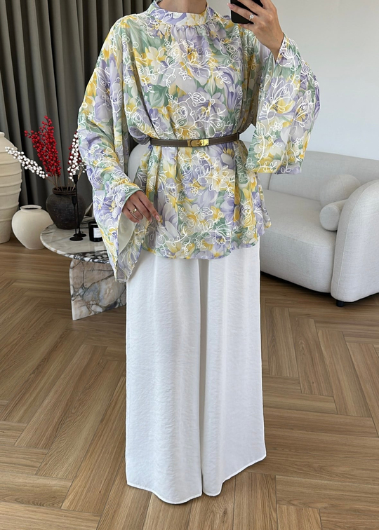Anla Çiçek Desenli Gömlek LİLA
