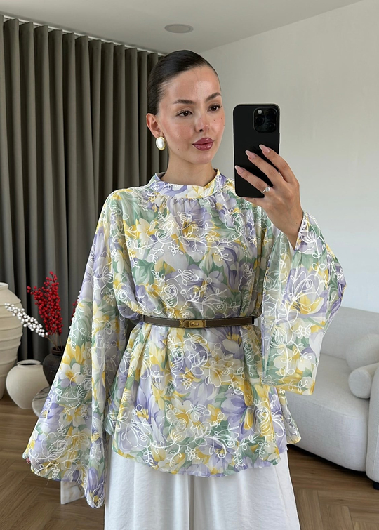 Anla Çiçek Desenli Gömlek LİLA