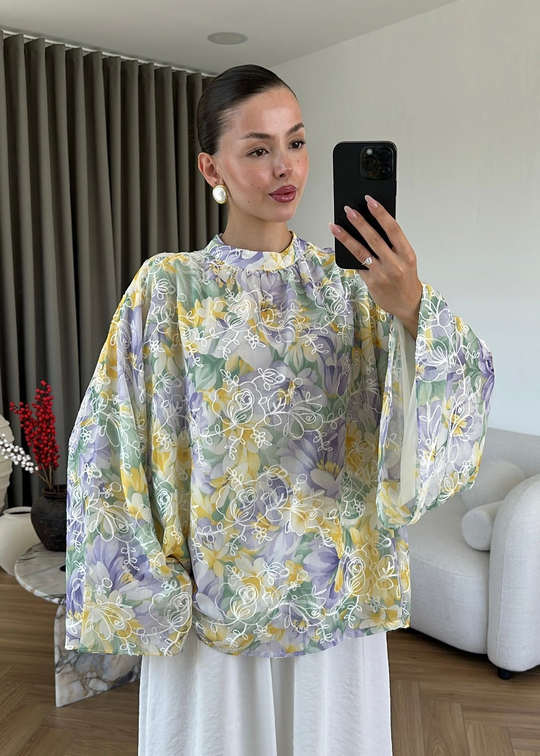 Anla Çiçek Desenli Gömlek LİLA