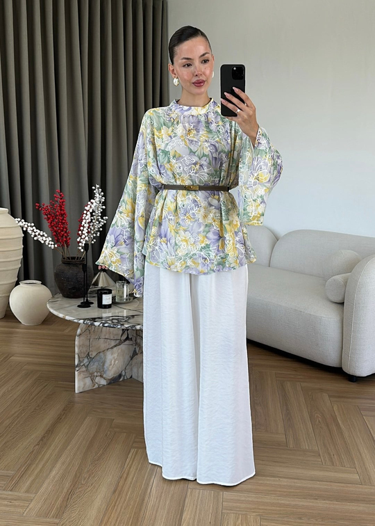 Anla Çiçek Desenli Gömlek LİLA