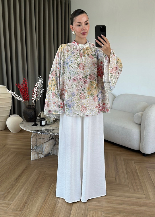 Anla Çiçek Desenli Gömlek PUDRA PEMBE