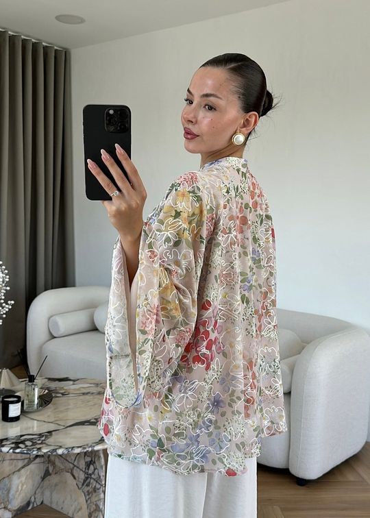 Anla Çiçek Desenli Gömlek PUDRA PEMBE