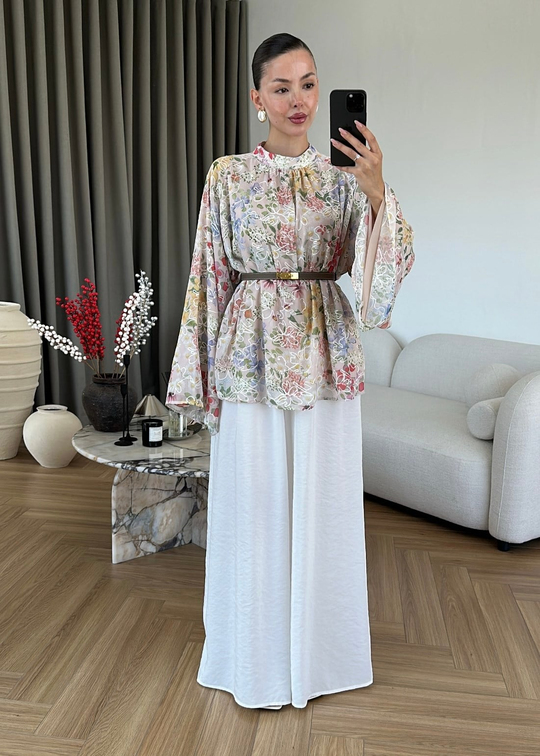 Anla Çiçek Desenli Gömlek PUDRA PEMBE
