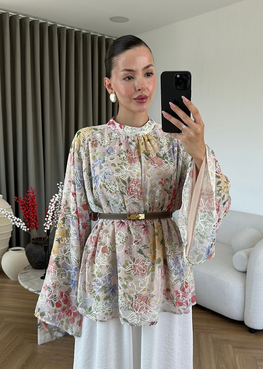 Anla Çiçek Desenli Gömlek PUDRA PEMBE