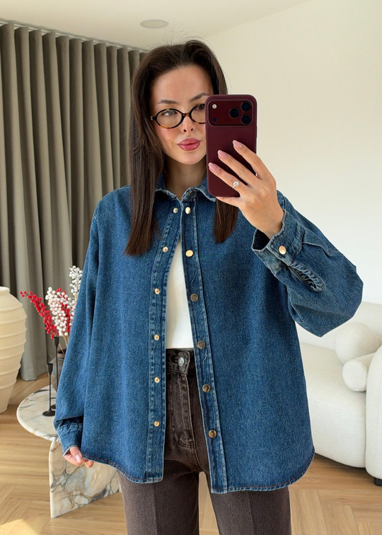 Arkası Bağcıklı Denim Gömlek MAVİ