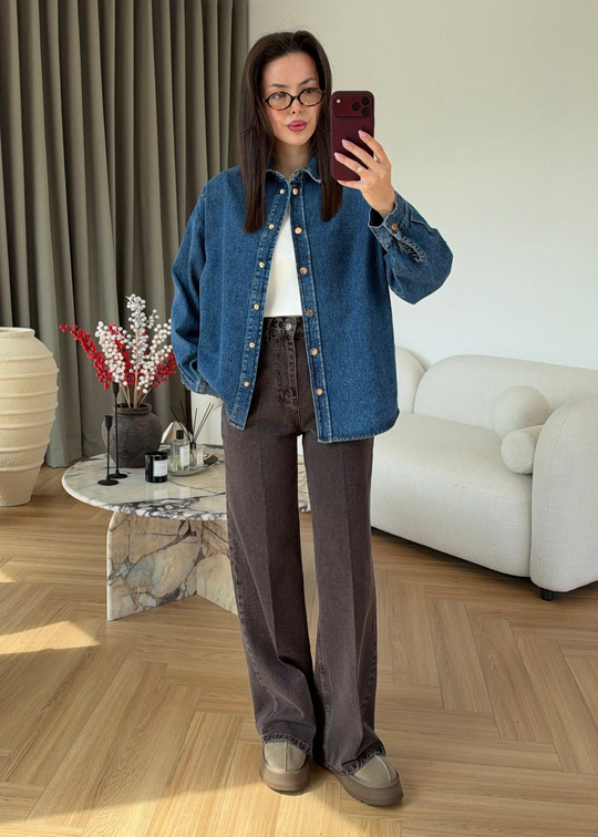 Arkası Bağcıklı Denim Gömlek MAVİ