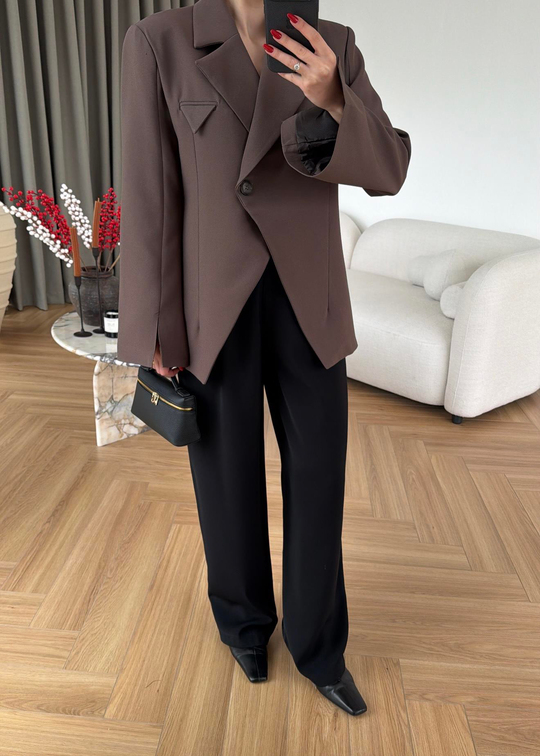 Asimetrik Kesim Blazer KAHVE
