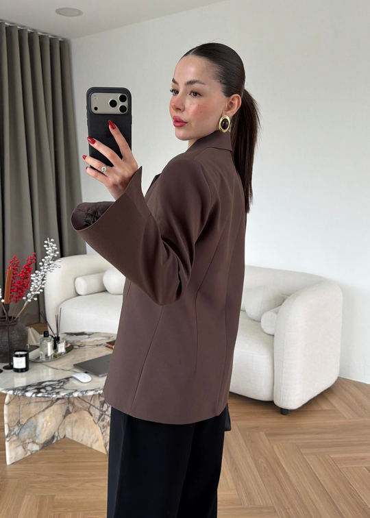 Asimetrik Kesim Blazer KAHVE