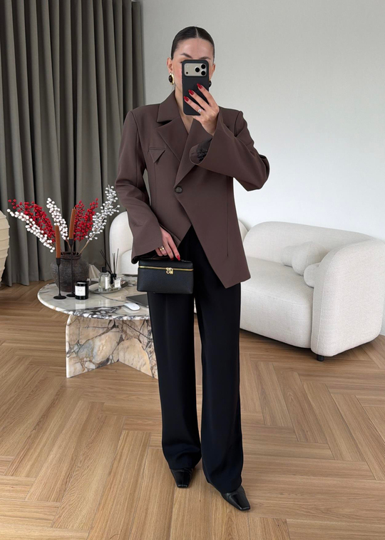 Asimetrik Kesim Blazer KAHVE