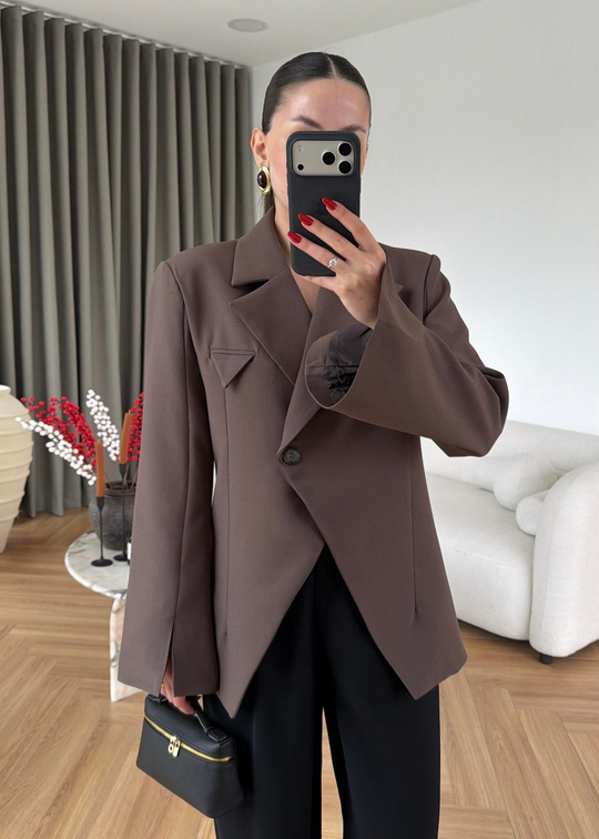 Asimetrik Kesim Blazer KAHVE