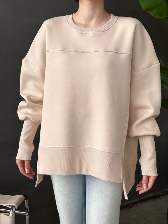 Asimetrik Kesimli Polarlı Sweatshirt BEJ