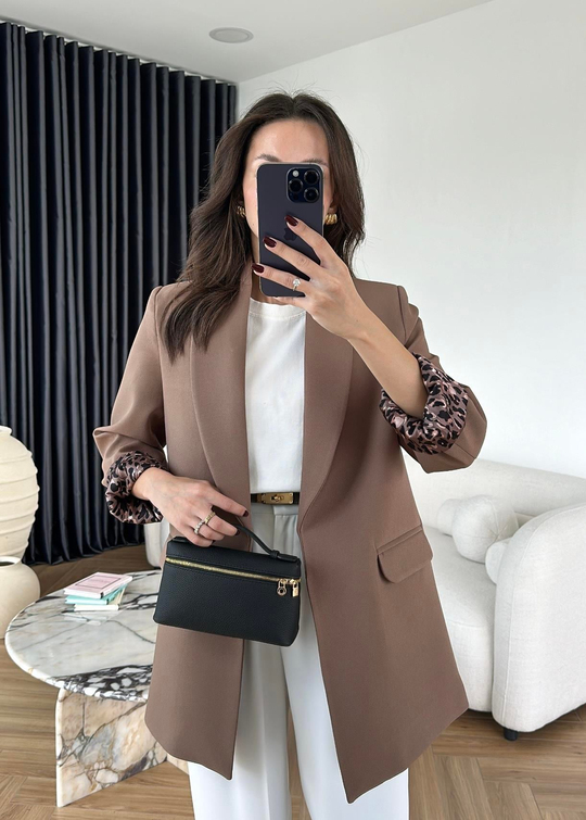 Astarı Leopar Desenli Blazer Ceket AÇIK KAHVE