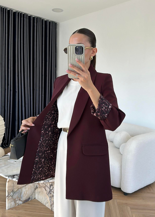 Astarı Leopar Desenli Blazer Ceket MÜRDÜM