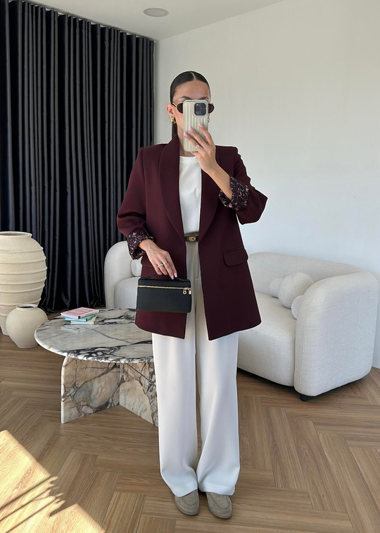 Astarı Leopar Desenli Blazer Ceket MÜRDÜM